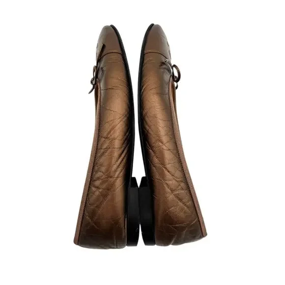 Chanel CC Cap Toe Ballet Flat Slipper Brown Bronze Leather Size 36.5 US 5.5 6 - Picture 5 of 11